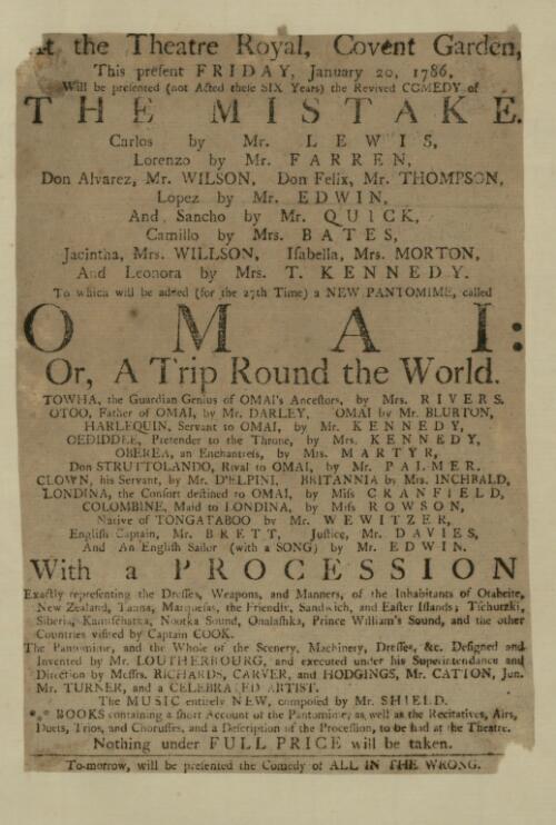 Omai : playbills and criticisms, 1785-6
