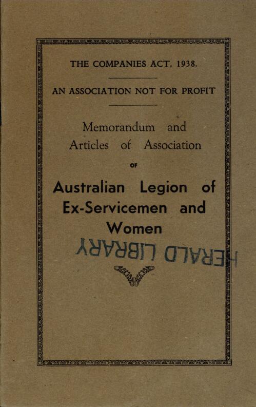 Memorandum and articles of association of Australian Legion of Ex-Servicemen and Women