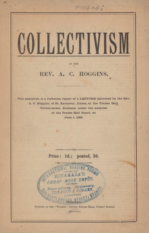 Collectivism / by the Rev. A.C. Hoggins
