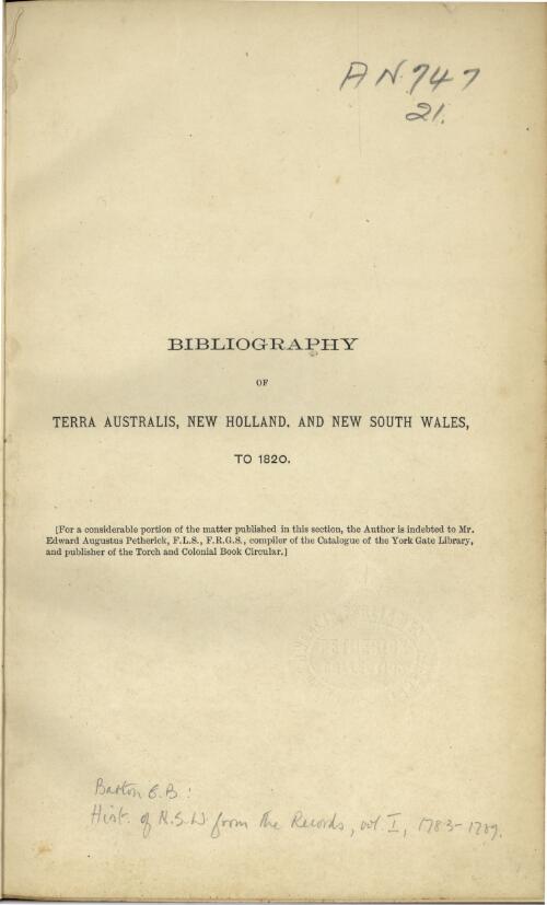 Bibliography of Terra Australis, New Holland and New South Wales to 1820