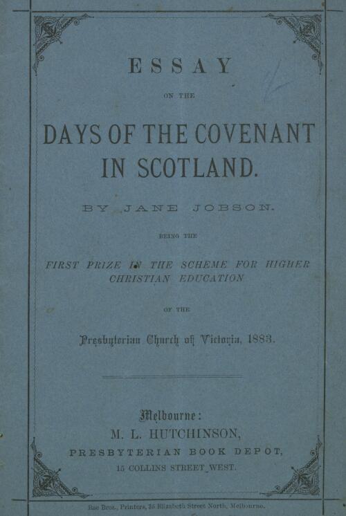Essay on the days of the covenant in Scotland / by Jane Jobson