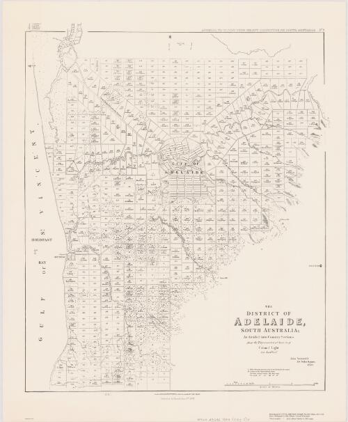 The district of Adelaide, South Australia [cartographic material] : as divided into country sections / from the trigonometrical surveys of Colonel Light ; John Arrowsmith, 10 Soho Square, 1839