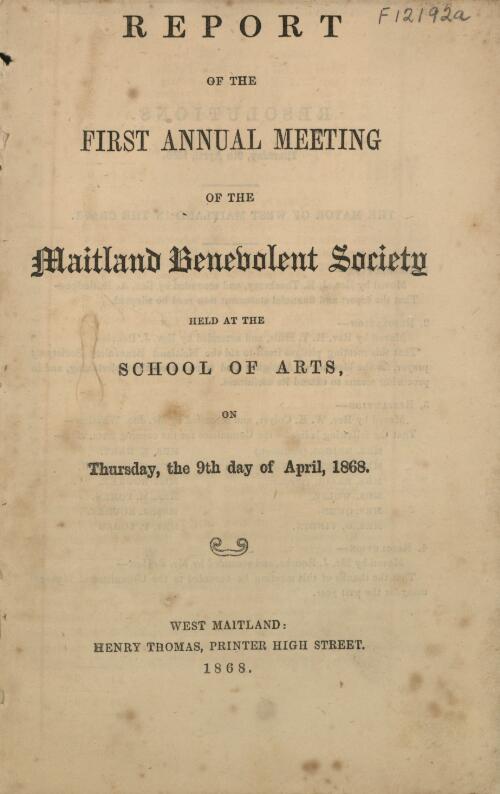 Report of the ... annual meeting of the Maitland Benevolent Society