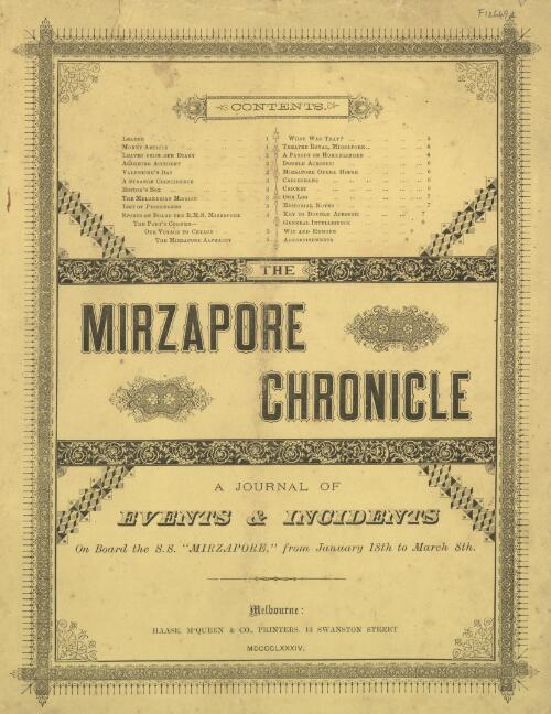 Mirzapore chronicle : a journal of events & incidents on board the S.S. Mirzapore, from January 18th to March 8th