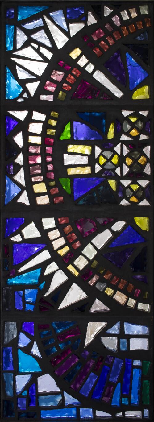 Leonard French designed stained glass window in the National Library of Australia, Canberra, 2017, 1 / Craig Mackenzie