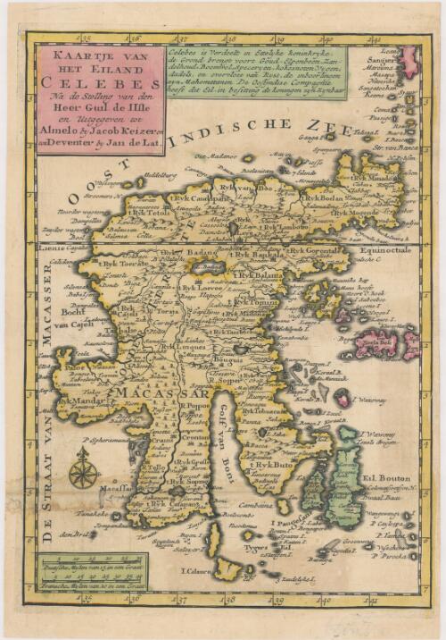 Kaartje van het Eiland Celebes : na de stelling van den heer Guil. de l'Isle / en uitgegeven tot Almelo by Jacob Keizer en tot Deventer by Jan de Lat