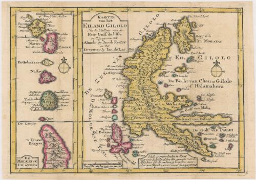 Kaartje van het Eiland Gilolo : na de stelling van de heer Guil. de l'Isle / en uitgegeven tot Almelo by Jacob Keizer en tot Deventer by Jan de Lat