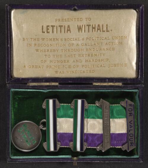 [Hunger strike medal presented to Letitia Withall by the Women's Social & Political Union] [realia]