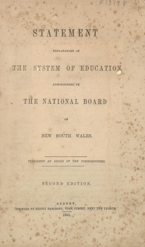 Statement explanatory of the system of education administered by the National Board of New South Wales