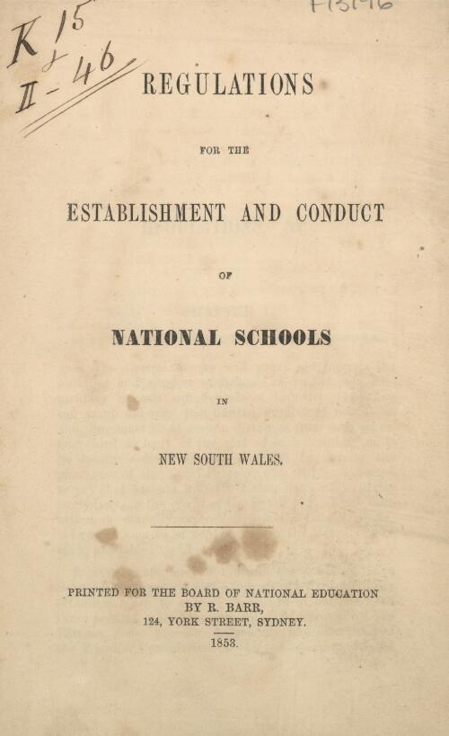 Regulations for the establishment and conduct of national schools in New South Wales