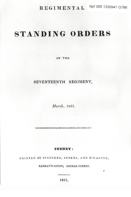 Regimental standing orders of the Seventeenth Regiment, March, 1831