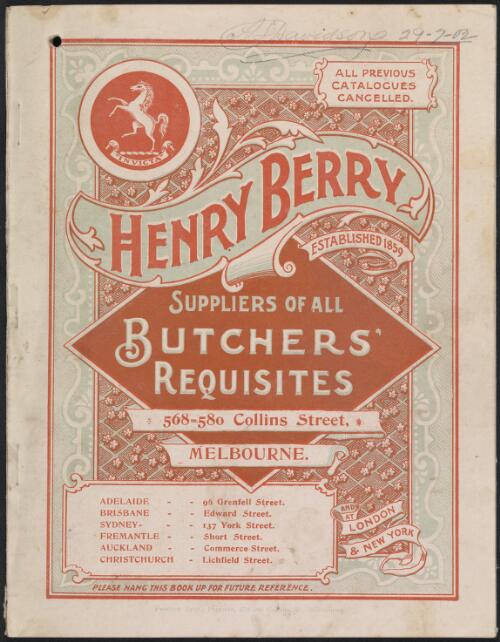 Catalogue of butchers' machinery and requisites / Henry Berry & Co