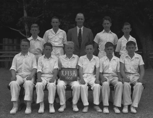 Group portrait of Sydney Grammar School pupils' cricket team and coach, Sydney, 14 November 1951, 2