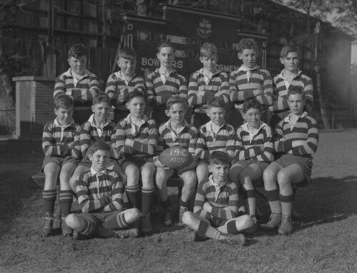 Group portrait of Sydney Grammar School pupils' rugby team 14C, Sydney, 7 August 1950