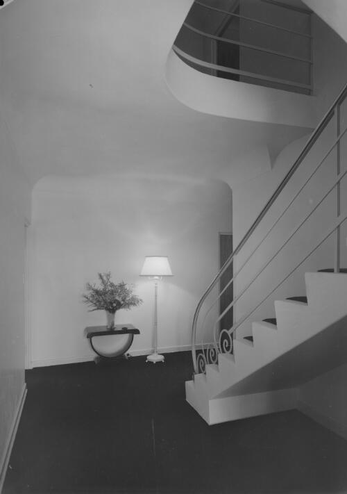 Metal staircase in hallway of a home, Sydney, approximately 1940