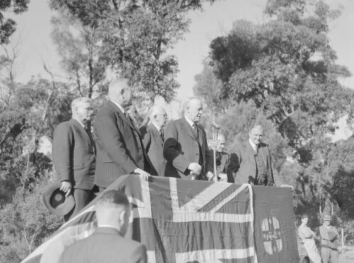 James McGirr, Premier of New South Wales, at the site of Wangi Power Station, Wangi Wangi, New South Wales, 14 July 1948, 2