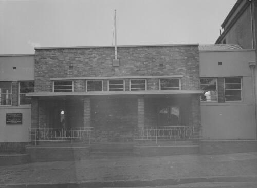 Exterior and main entrance of Wallsend Library, Newcastle, New South Wales, 3 December 1948