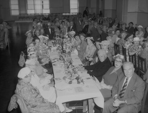 Guests seated at tables during a luncheon for war veterans hosted by the Church of England National Emergency Fund, Sydney, December 1957, 4