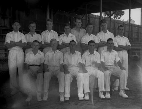 Group portrait of Sydney Grammar School pupils' cricket team and coach, Sydney, 1952, 10