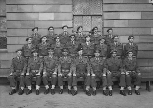 Group portrait of Sydney Grammar School Cadet Corps students and officers, Sydney, 1952