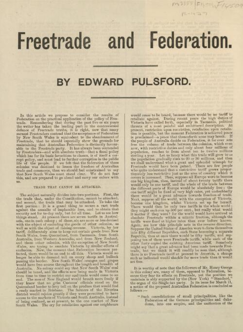 Freetrade and federation / by Edward Pulsford
