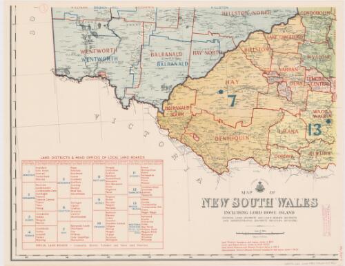 Map of New South Wales including Lord Howe Island, showing land districts and land board districts and administrative districts (Western Division) / New South Wales Department of Lands
