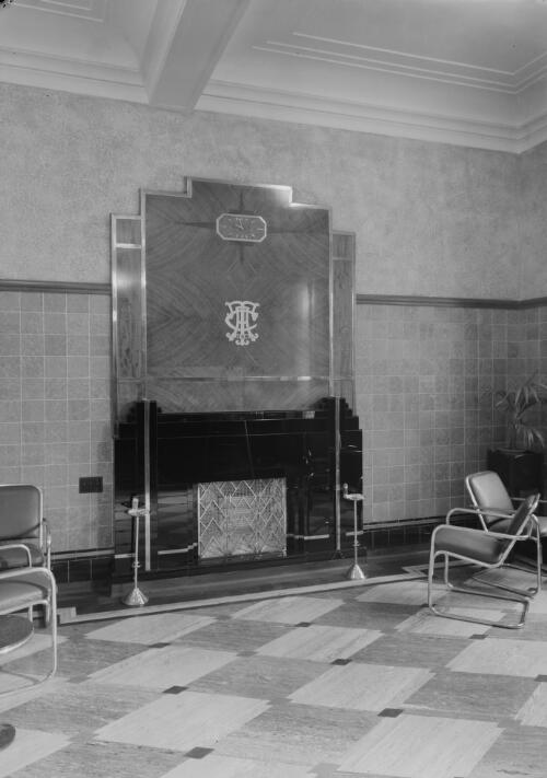 A fireplace mantel at the Hotel Canberra, approximately 1936, 1