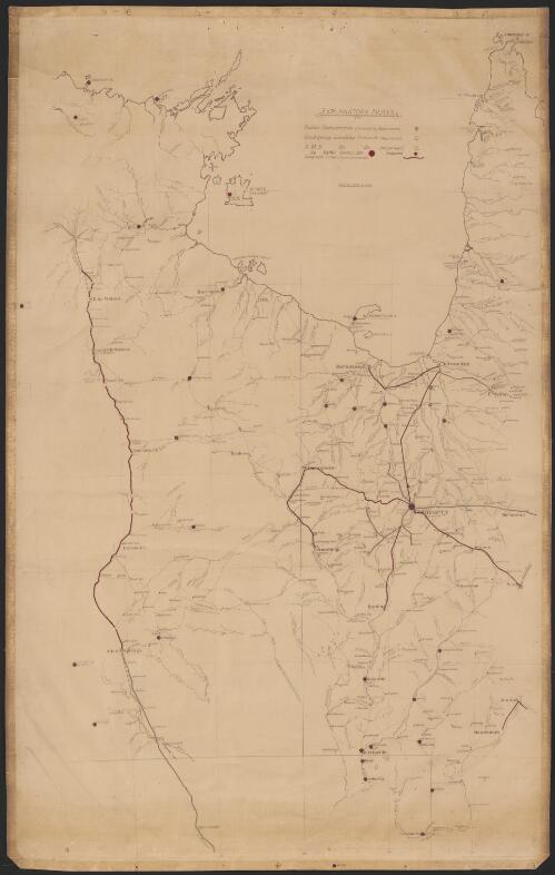 [Map of part of Northern Territory and Queensland showing Australian Inland Mission pedal powered radio outposts, radio control stations, aerodromes and landing grounds] / Australian Inland Mission