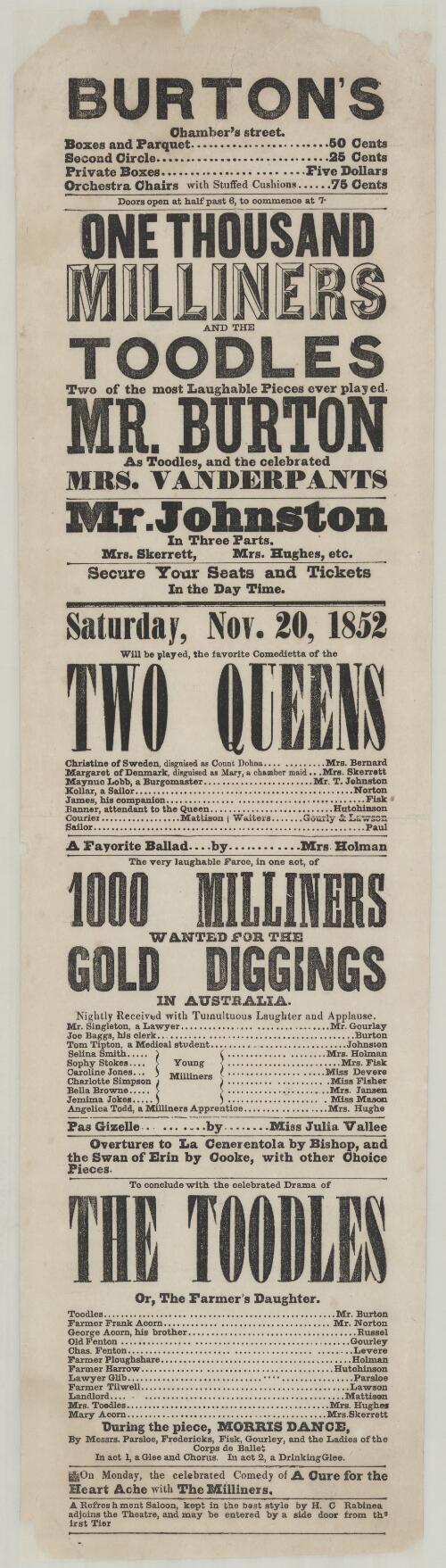 One thousand milliners, and, The toodles : two of the most laughable pieces ever played