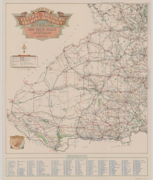 Map of the central southern tourist district, including Riverina, New South Wales, Australia / compiled, drawn and printed at the Department of Lands, Sydney N.S.W
