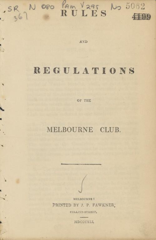 Rules and regulations of the Melbourne Club
