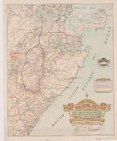 Tourist map of the Port Hacking district, including Kurnell, Cronulla, Sutherland, Georges River, Woronora River, The National Park, Garawarra & Stanwell Park, N.S.W. Australia / compiled, drawn & printed at the Dept. of Lands