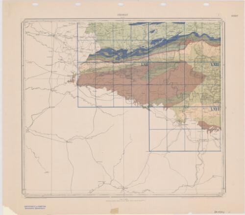 Carte géologique de la Belgique : indiquant les terrains qui se trouvent au-dessous du limon-hesbayen et du sable campinien / par André Dumont ; le relief a été levé par J.F. De Keyser et la gravure executée à l'Etablissement géographique de Ph. Vandermaelen