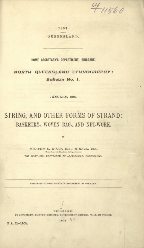 String, and other forms of strand : basketry, woven bag-, and net-work / by Walter E. Roth