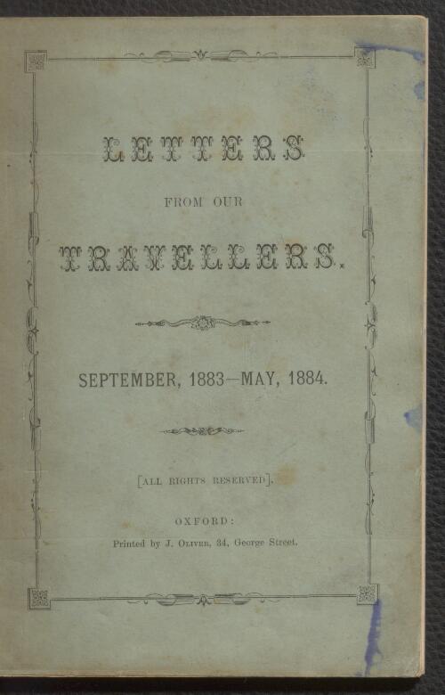 Letters from our travellers : September, 1883 - May, 1884