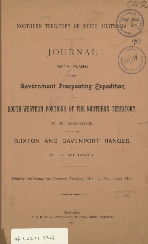 Journal (with plans) of the Government prospecting expedition to the South-Western portions of the Northern Territory