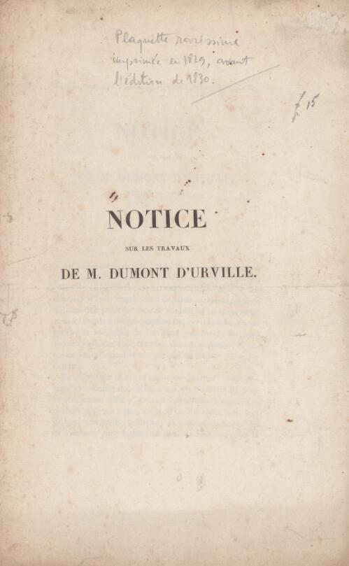 Notice sur les travaux de M. Dumont d'Urville
