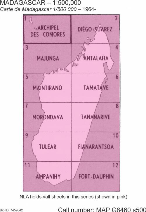 Carte de Madagascar au 1:500.000 / dressé, dessiné et publié par l'Annexe de l'Institut géographique national à Tananarive