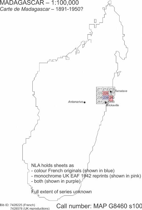 Carte de Madagascar / gravé et tire sur zine Service Géographique de l'Etat Major