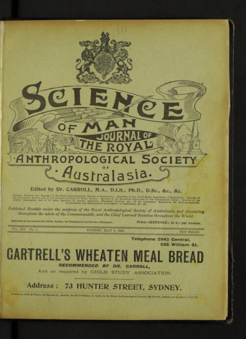 Science of man and journal of the Royal Anthropological Society of Australasia