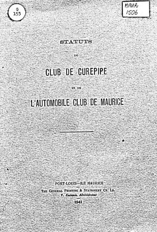 Statuts du Club de Curepipe et de l'Automobile club de Maurice