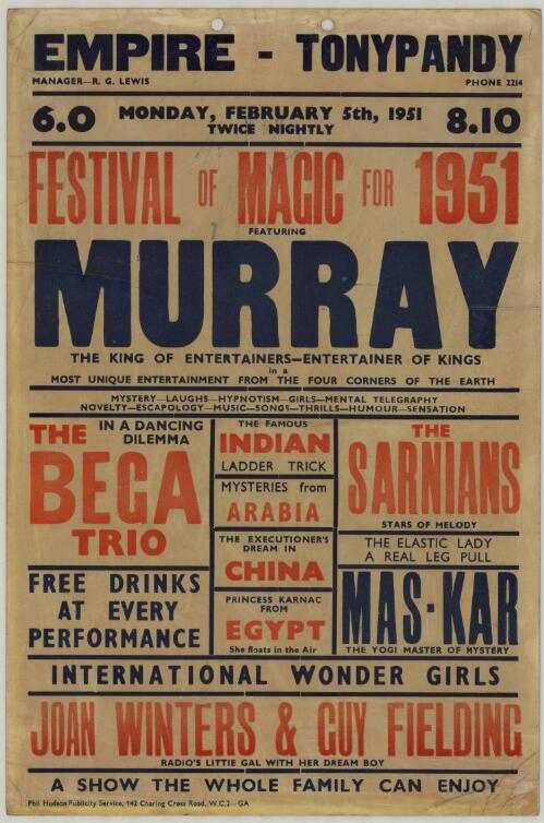 Festival of Magic for 1951 featuring Murray the king of entertainers - entertainer of kings : in a most unique entertainment from the four corners of the earth