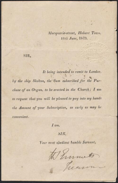 [Letter, 1823 Jun. 11, Hobart Town to Thomas Scott, Asst. Surveyor General, Hobart Town.]