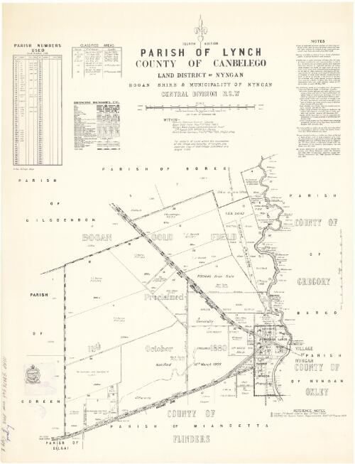 Parish of Lynch, County of Canbelego [cartographic material] : Land District of Nyngan, Bogan Shire & Municipality of Nyngan, Central Division N.S.W. / compiled, drawn & printed at the Department of Lands