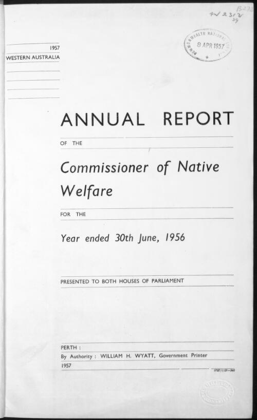 Annual report of the Commissioner of Native Welfare
