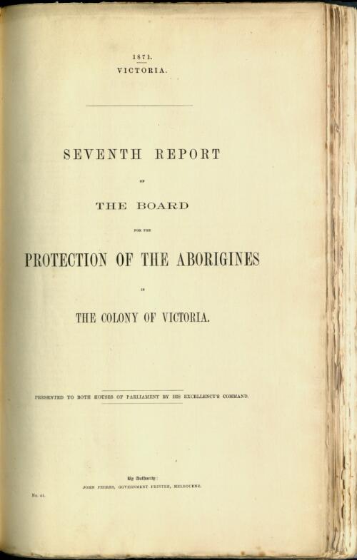 Report of the Board for the Protection of the Aborigines in the Colony of Victoria