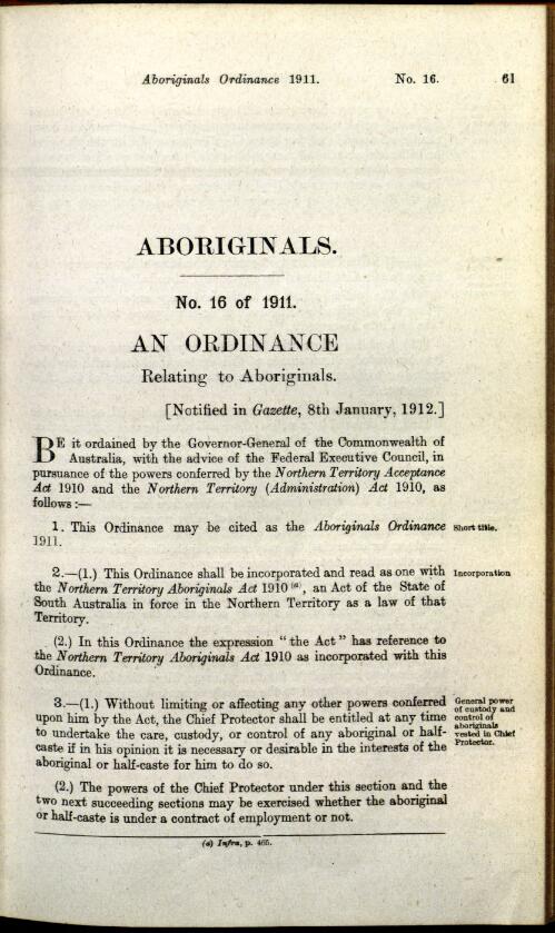 Ordinances / The Northern Territory of Australia