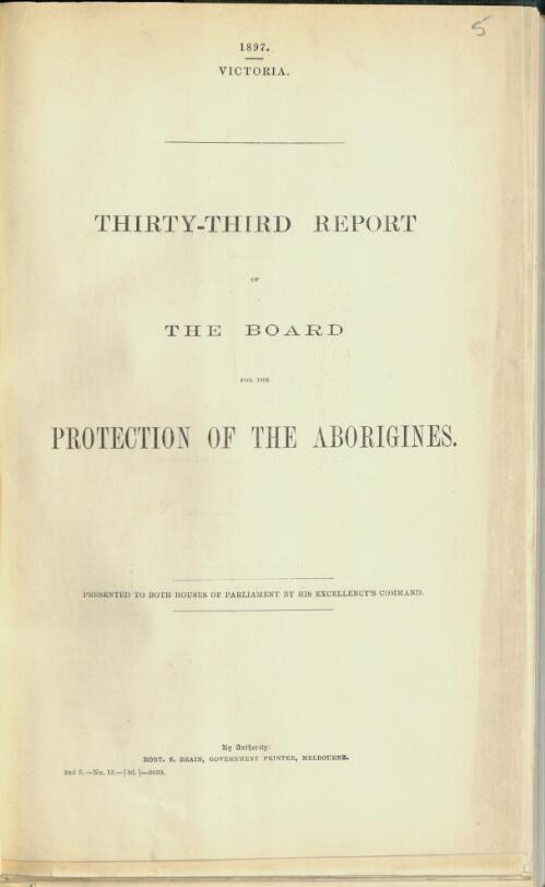 Report of the Board for the Protection of the Aborigines