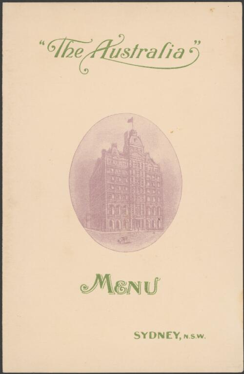 [Menus - Hotels : ephemera material collected by the National Library of Australia]