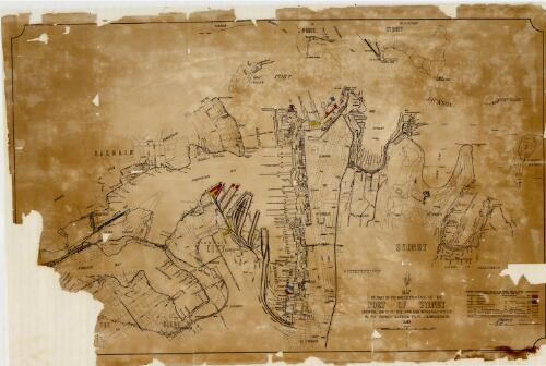 Map of part of the water frontage of the Port of Sydney shewing parts of the land and wharfage vested in the Sydney Harbour Trust Commissioners [cartographic material] / H. D. Walsh, Engineer in chief, S. E. Perdriau, Chief Surveyor